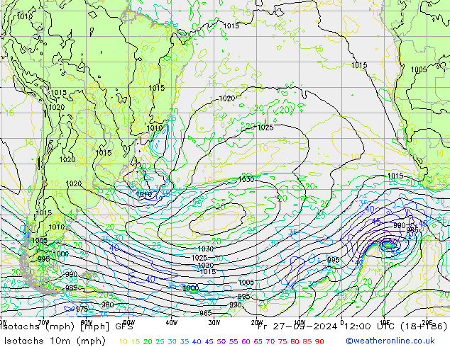 Isotachs (mph) GFS Pá 27.09.2024 12 UTC