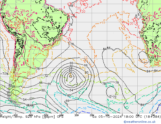 Height/Temp. 925 hPa GFS Sa 05.10.2024 18 UTC