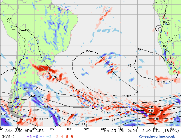 T-Adv. 850 hPa GFS lun 23.09.2024 12 UTC