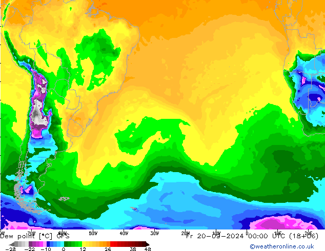 Dew point GFS Fr 20.09.2024 00 UTC