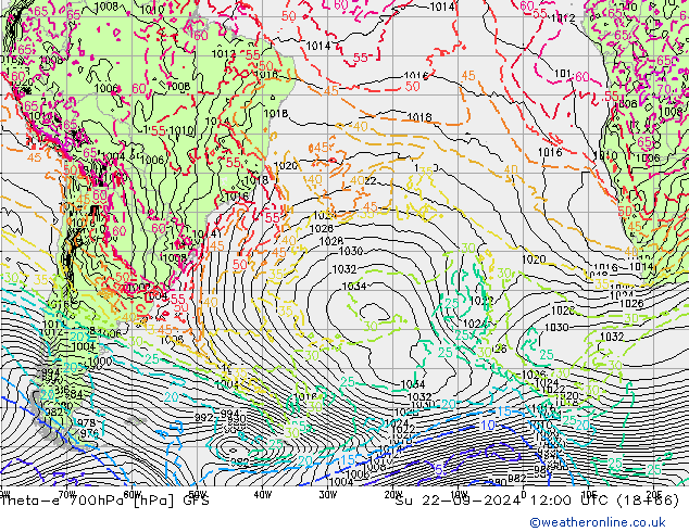 Theta-e 700гПа GFS Вс 22.09.2024 12 UTC