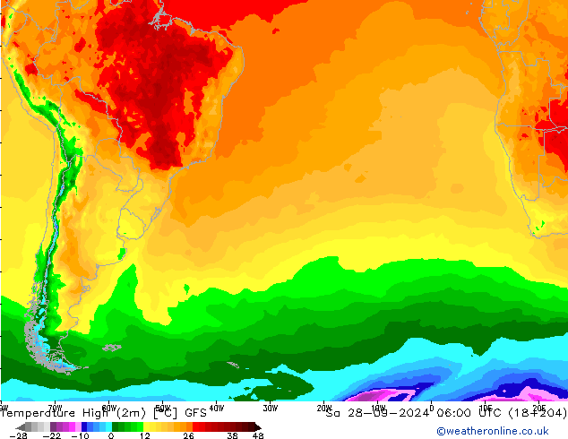 Темпер. макс 2т GFS сб 28.09.2024 06 UTC