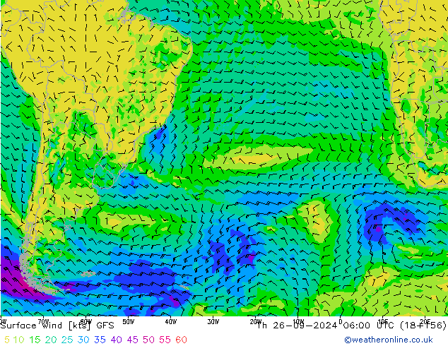 Vent 10 m GFS jeu 26.09.2024 06 UTC