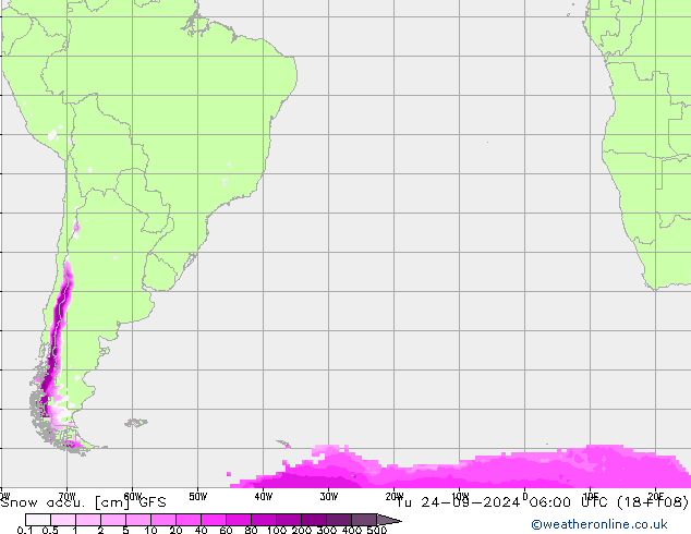 Snow accu. GFS Tu 24.09.2024 06 UTC