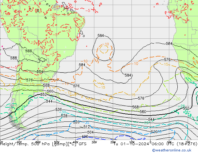 Yükseklik/Sıc. 500 hPa GFS Sa 01.10.2024 06 UTC