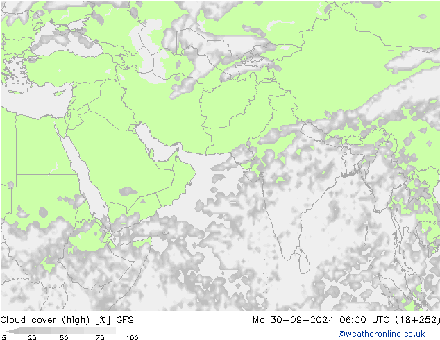 vysoký oblak GFS Po 30.09.2024 06 UTC