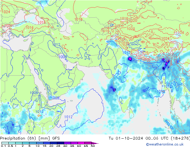 Z500/Rain (+SLP)/Z850 GFS Út 01.10.2024 06 UTC