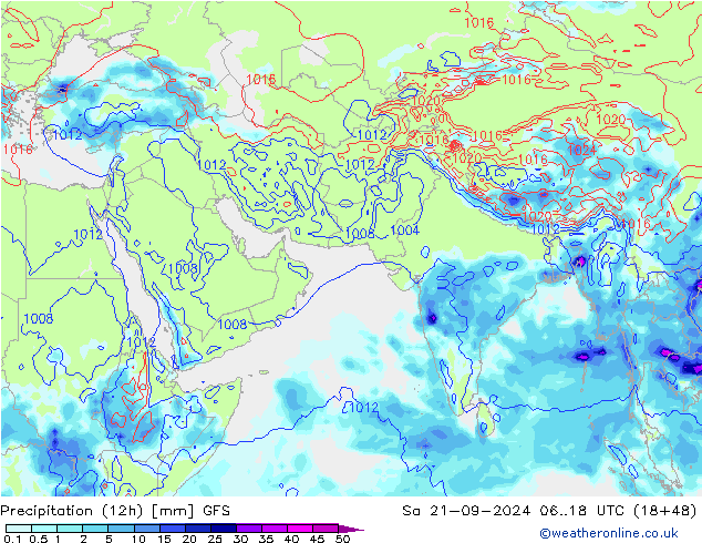 Totale neerslag (12h) GFS za 21.09.2024 18 UTC