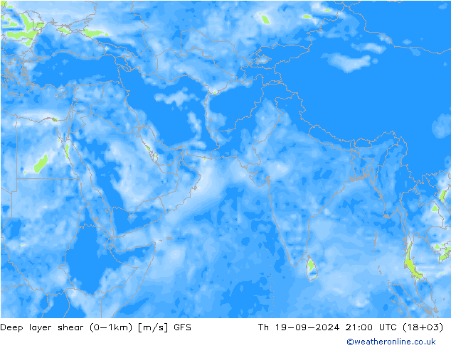 Deep layer shear (0-1km) GFS Th 19.09.2024 21 UTC