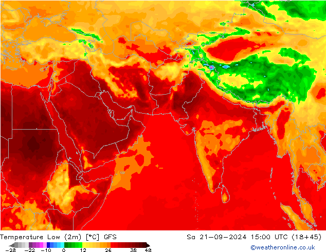 Nejnižší teplota (2m) GFS So 21.09.2024 15 UTC