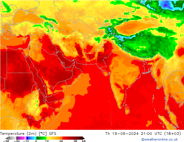 température (2m) GFS jeu 19.09.2024 21 UTC
