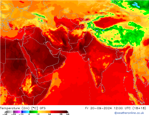 Temperatura (2m) GFS ven 20.09.2024 12 UTC