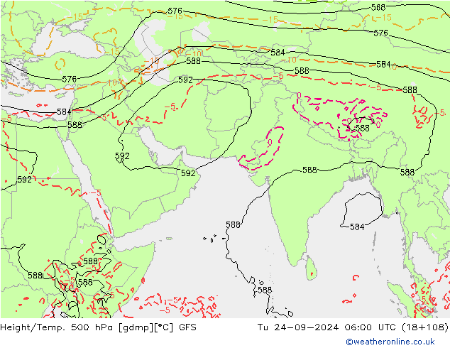Height/Temp. 500 гПа GFS вт 24.09.2024 06 UTC