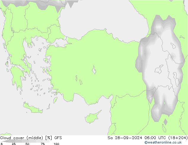 Cloud cover (middle) GFS Sa 28.09.2024 06 UTC