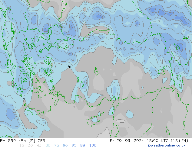 RH 850 hPa GFS Pá 20.09.2024 18 UTC