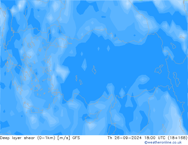 Deep layer shear (0-1km) GFS Th 26.09.2024 18 UTC