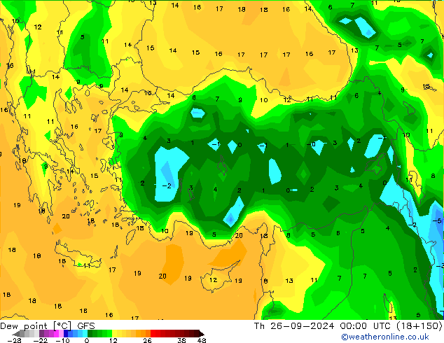 Punto di rugiada GFS gio 26.09.2024 00 UTC