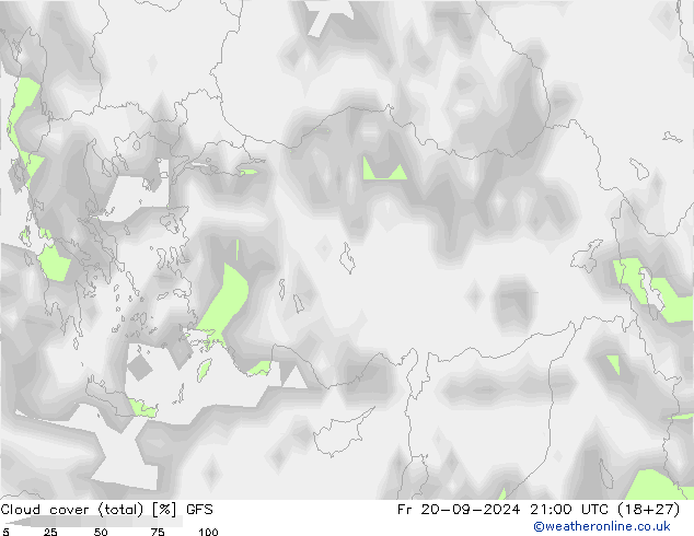 Cloud cover (total) GFS Pá 20.09.2024 21 UTC