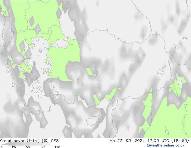 Nubes (total) GFS lun 23.09.2024 12 UTC