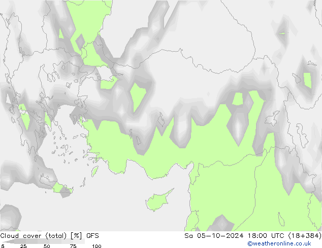 Bewolking (Totaal) GFS za 05.10.2024 18 UTC