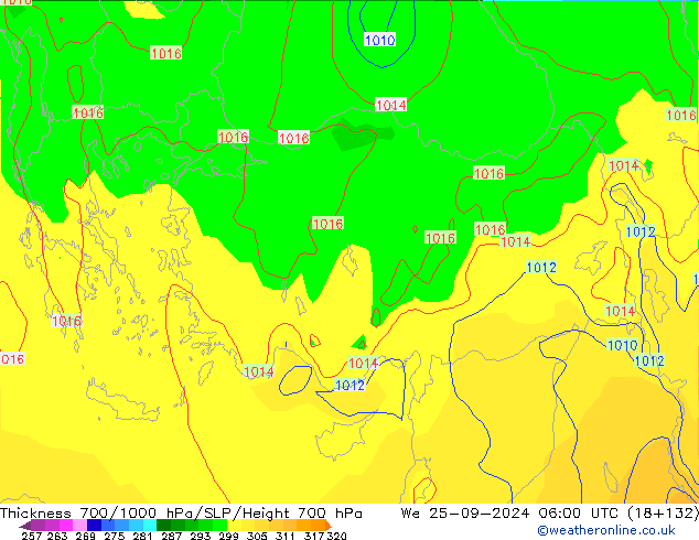 Thck 700-1000 гПа GFS ср 25.09.2024 06 UTC