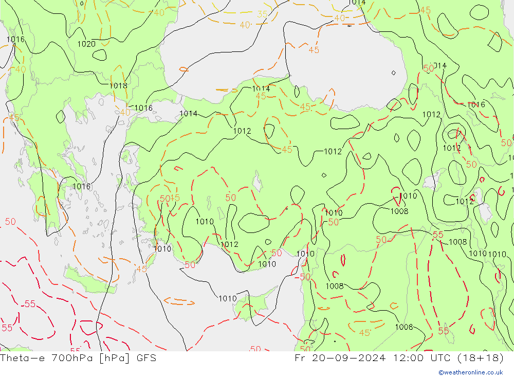 Theta-e 700hPa GFS Fr 20.09.2024 12 UTC