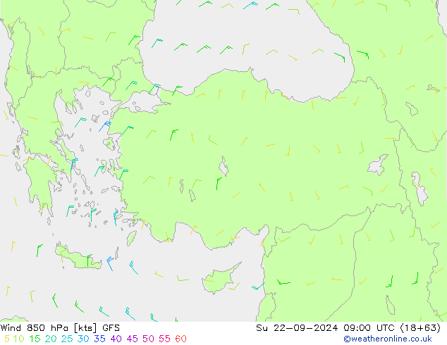 Rüzgar 850 hPa GFS Paz 22.09.2024 09 UTC