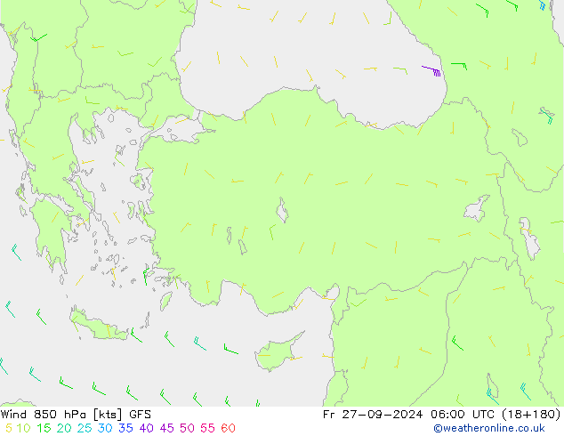 ветер 850 гПа GFS пт 27.09.2024 06 UTC