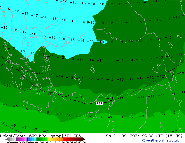 Height/Temp. 500 hPa GFS So 21.09.2024 00 UTC