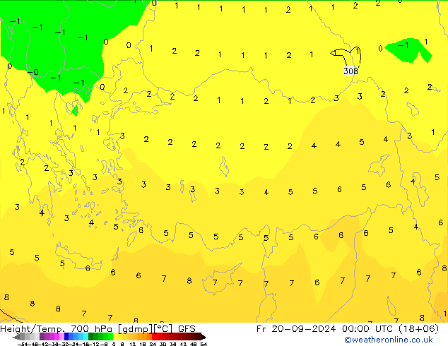 Height/Temp. 700 hPa GFS Fr 20.09.2024 00 UTC