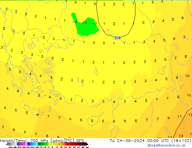 Height/Temp. 700 hPa GFS Di 24.09.2024 00 UTC