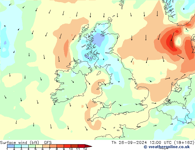 ве�Bе�@ 10 m (bft) GFS чт 26.09.2024 12 UTC