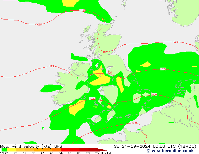 Max. wind snelheid GFS za 21.09.2024 00 UTC