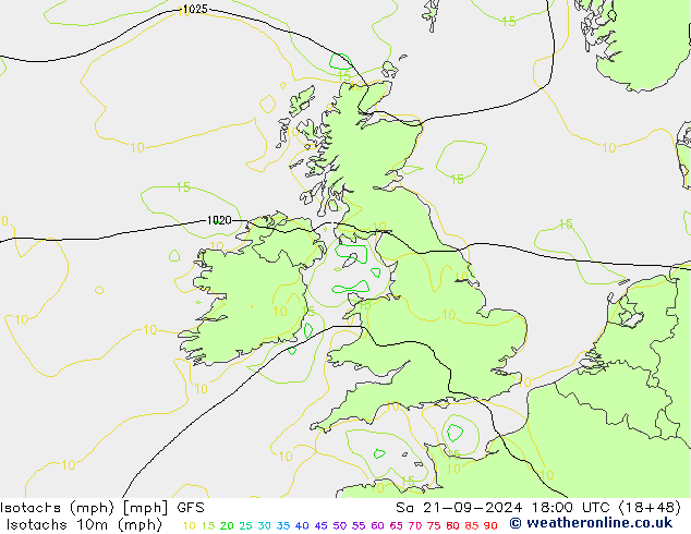 Eşrüzgar Hızları mph GFS Cts 21.09.2024 18 UTC