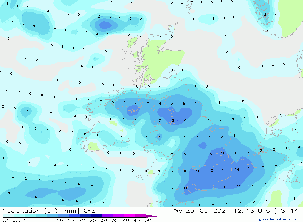 Prec 6h/Wind 10m/950 GFS We 25.09.2024 18 UTC