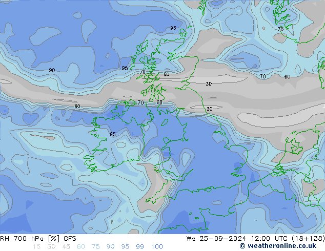 RH 700 гПа GFS ср 25.09.2024 12 UTC