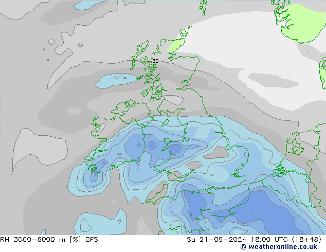 RH 3000-6000 m GFS Sa 21.09.2024 18 UTC