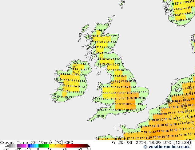 Ground Temp (0-10cm) GFS Fr 20.09.2024 18 UTC