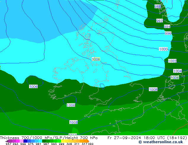 Thck 700-1000 hPa GFS Fr 27.09.2024 18 UTC