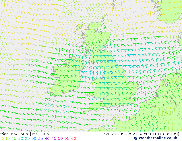 Rüzgar 850 hPa GFS Cts 21.09.2024 00 UTC