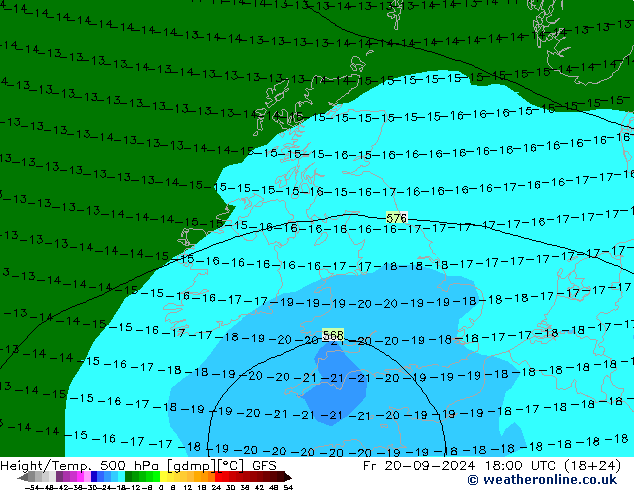 Height/Temp. 500 hPa GFS Fr 20.09.2024 18 UTC