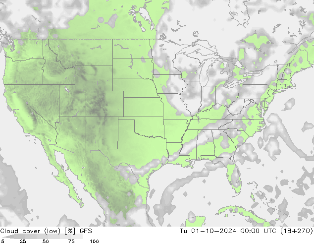 облака (низкий) GFS вт 01.10.2024 00 UTC