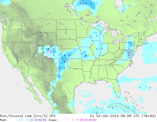 Rain/Snowfall rate GFS dim 22.09.2024 06 UTC