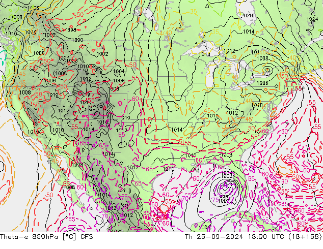 Theta-e 850hPa GFS Th 26.09.2024 18 UTC