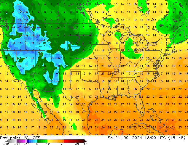 Rosný bod GFS So 21.09.2024 18 UTC