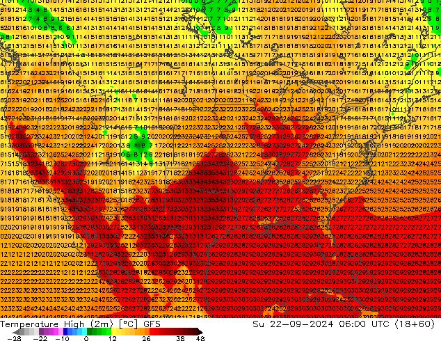 temperatura máx. (2m) GFS Dom 22.09.2024 06 UTC