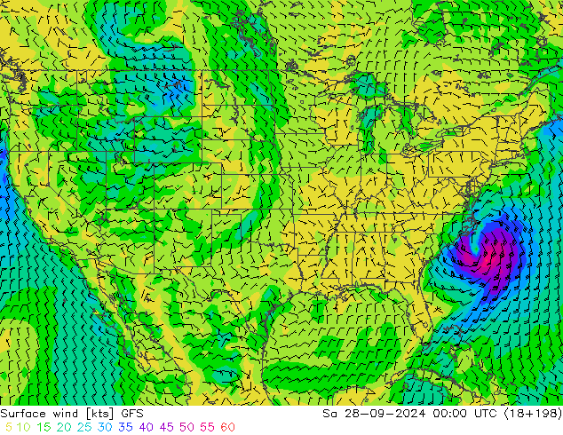 ветер 10 m GFS сб 28.09.2024 00 UTC