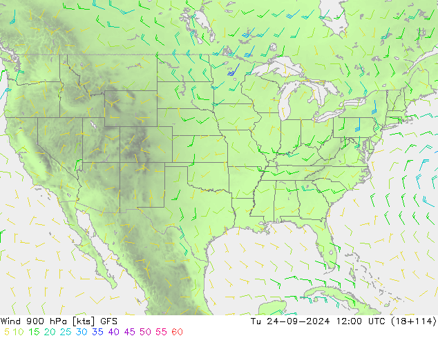 Wind 900 hPa GFS Di 24.09.2024 12 UTC