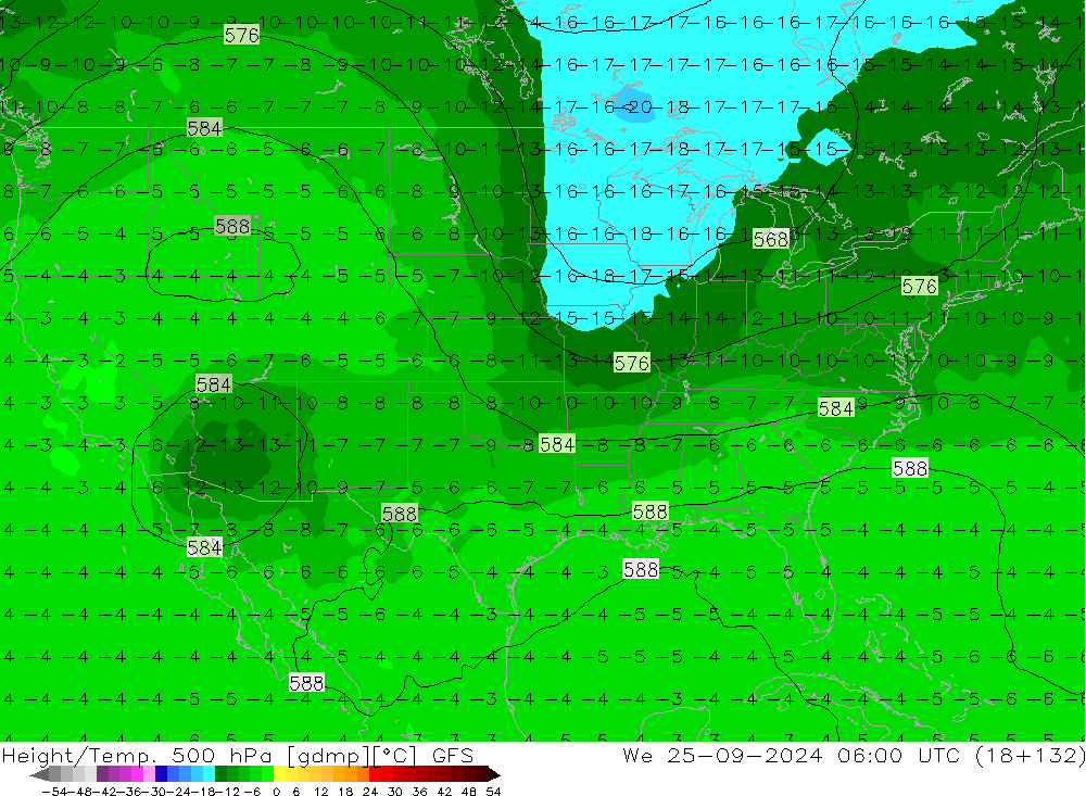 Z500/Rain (+SLP)/Z850 GFS mer 25.09.2024 06 UTC