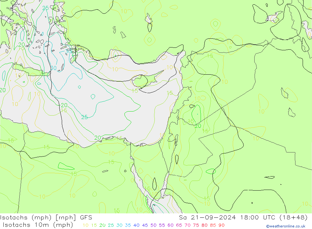 Isotachs (mph) GFS So 21.09.2024 18 UTC